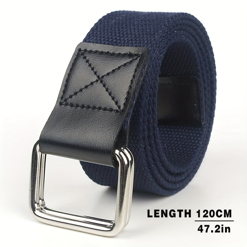 Ring Buckle Casual Canvas Belt For Men Wide Double Ring Buckle Belt