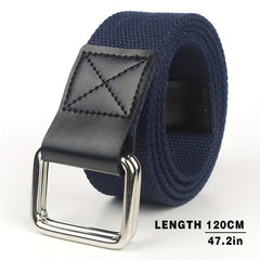 Ring Buckle Casual Canvas Belt For Men Wide Double Ring Buckle Belt