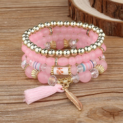 Bohemia Beaded Bracelets Tassels & Leaves Pendant Vintage Bracelet Set