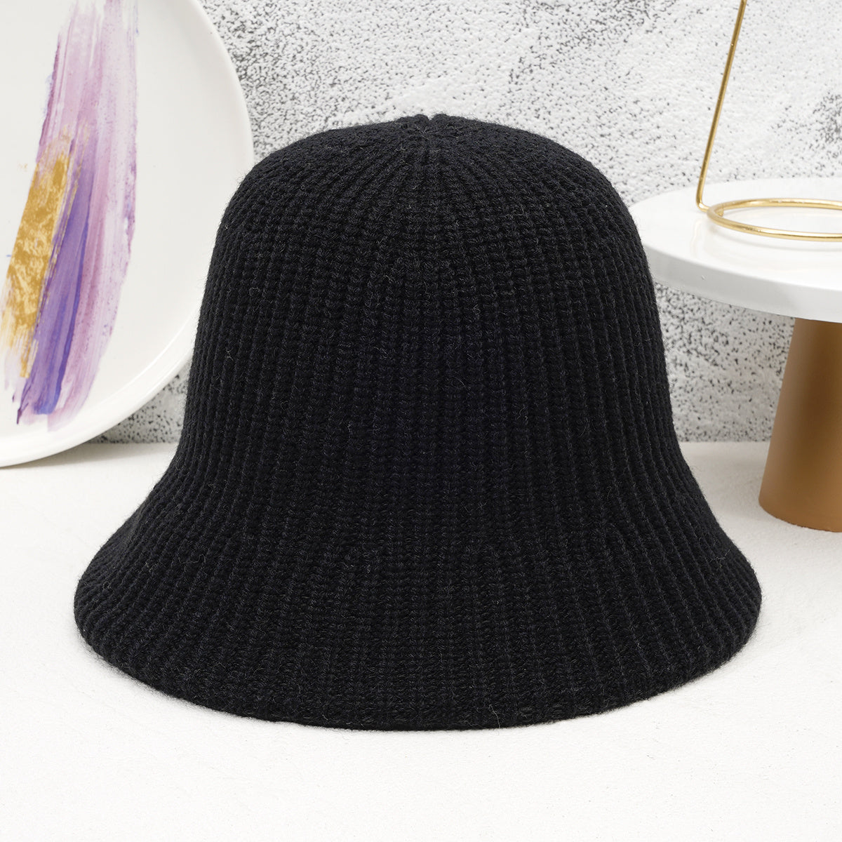Knitted Solid Bucket Hat Casual Warm Bucket Hat Autumn And Winter