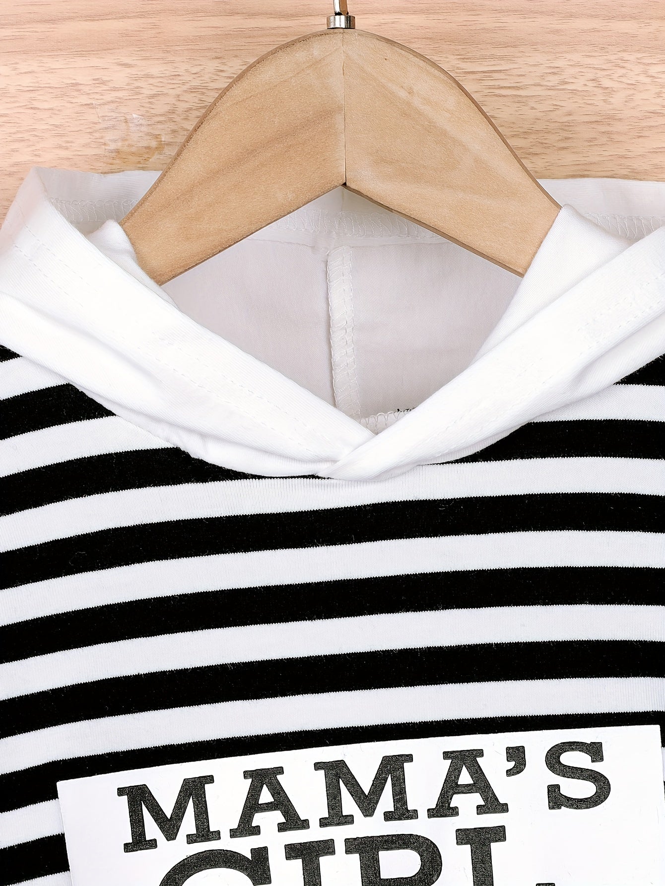 Girls' Striped & Letter Print Hoodie Top