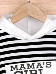 Girls' Striped & Letter Print Hoodie Top