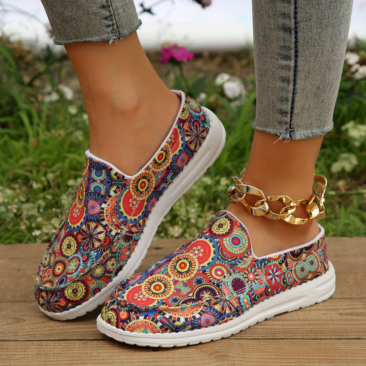 Tribal Style Canvas Slip On Shoes Casual Walking Shoes