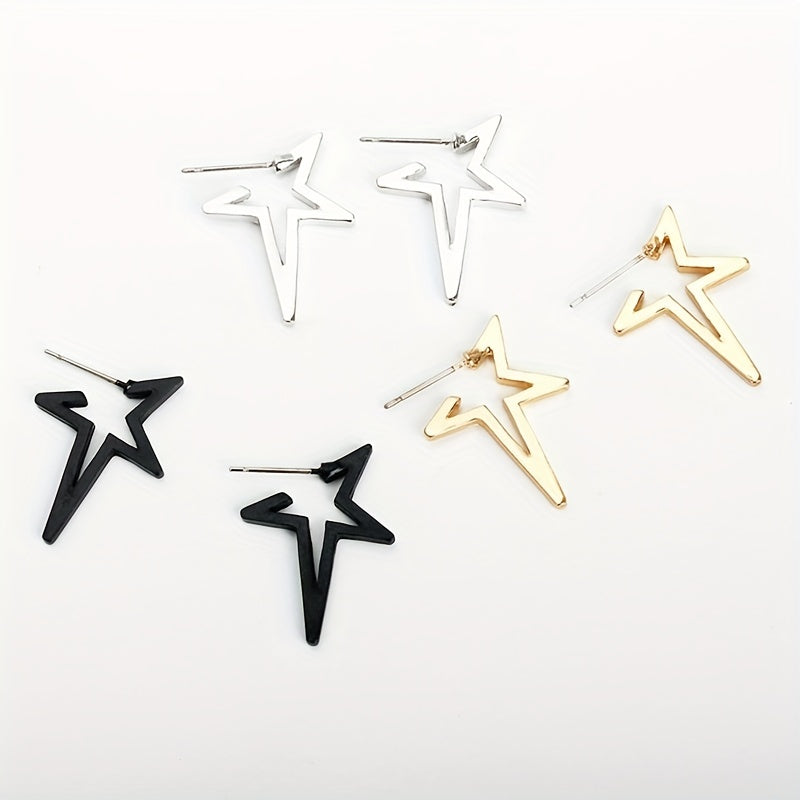 Geometric Star Stud Earrings Retro Unisex Earrings