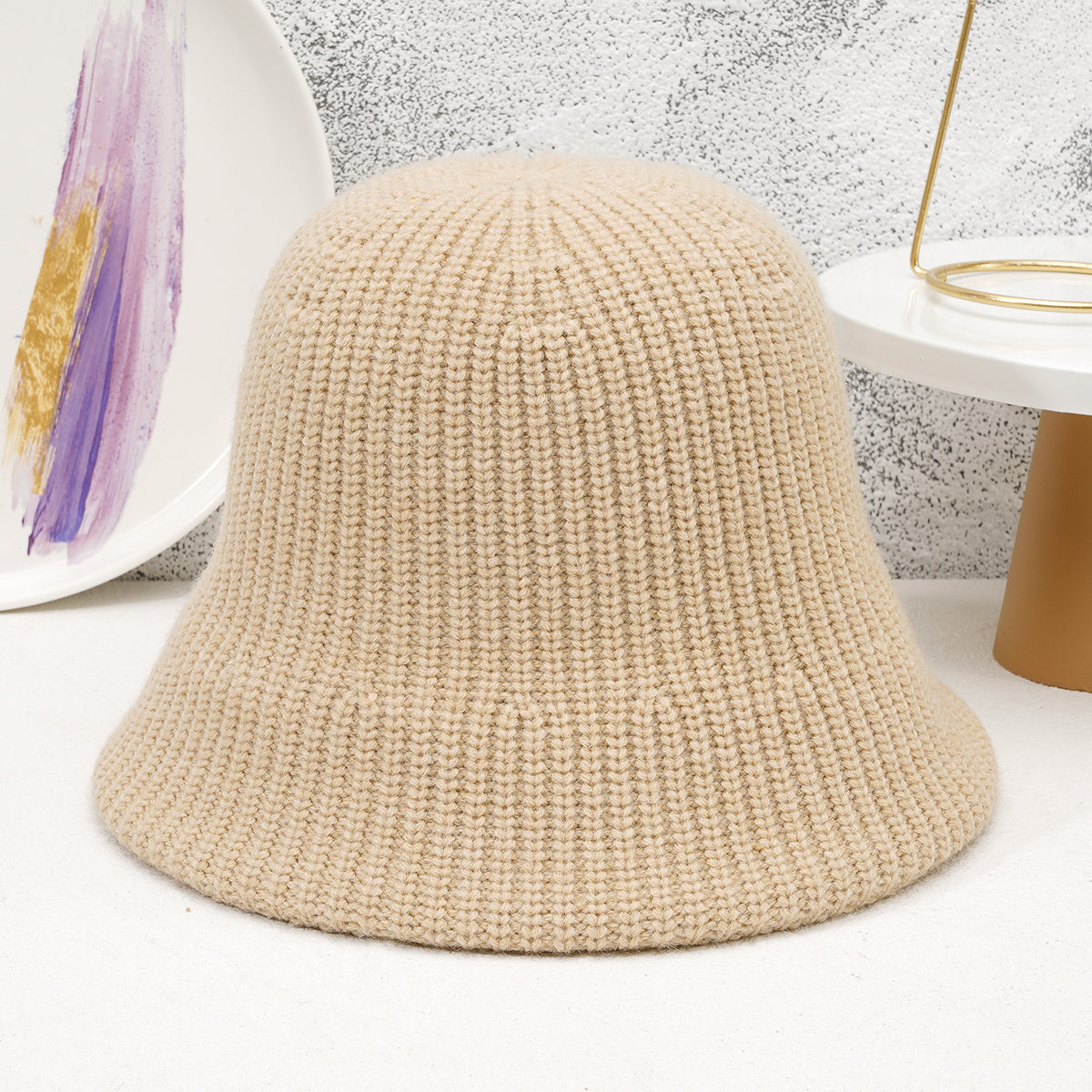 Knitted Solid Bucket Hat Casual Warm Bucket Hat Autumn And Winter