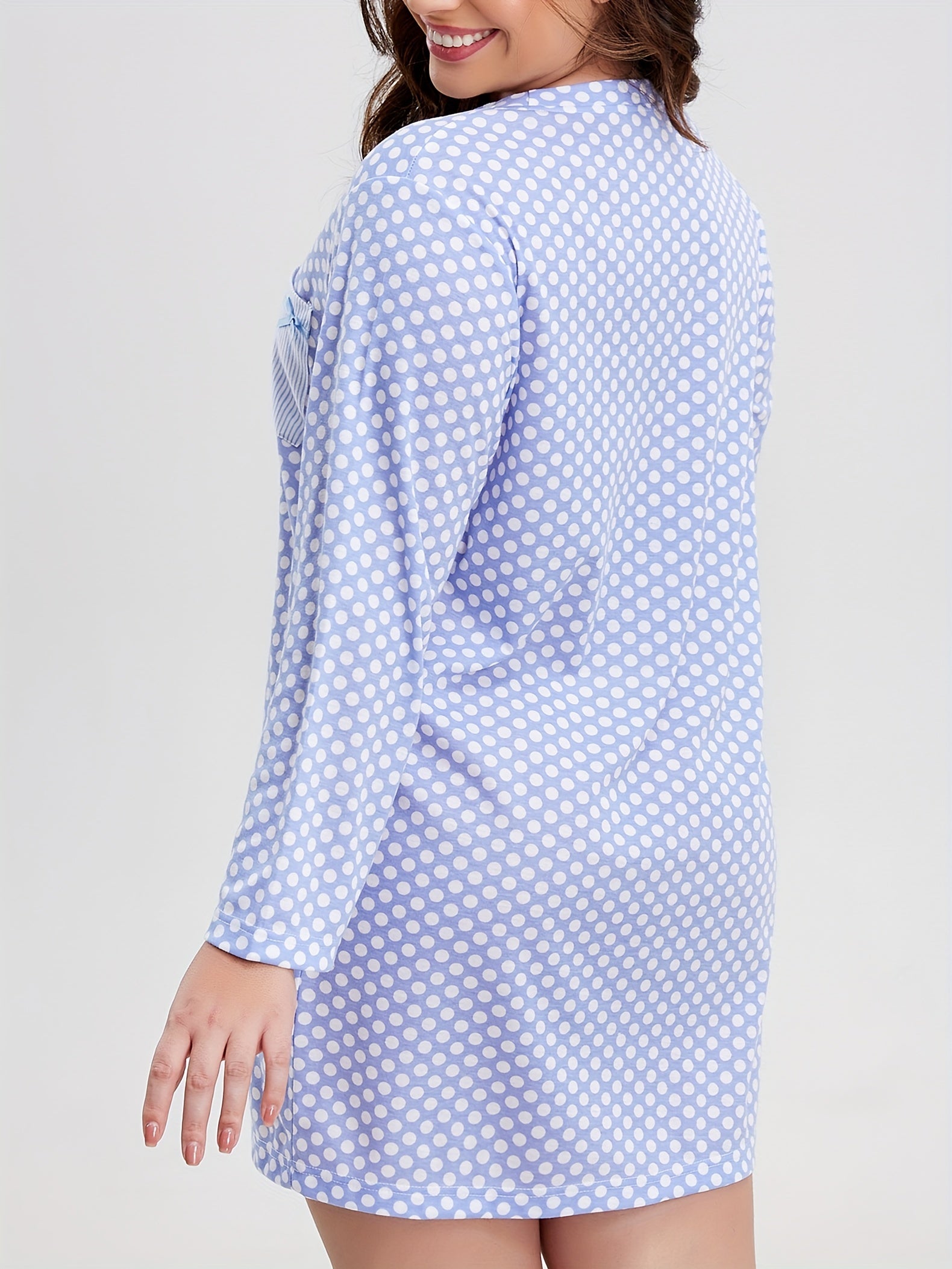  Polka Dot Print Striped Tee Sleep Dress