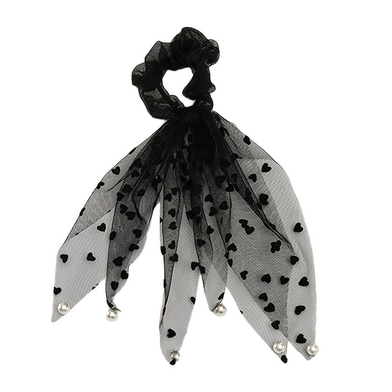 Sweet Love Heart Dot Mesh Hair Scrunchies Women Elastic Hair Ties