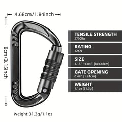 7 62 Cm 12 KN Auto Locking Carabiner Clips Ultralight D Ring Aluminum Carabiner