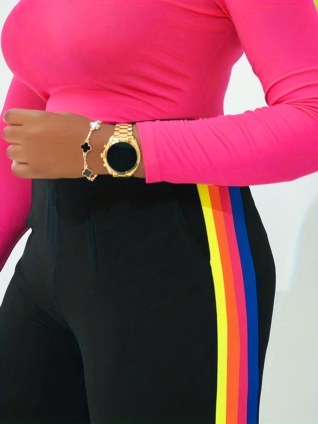  Colorful Stripe Print Wide Leg Trousers