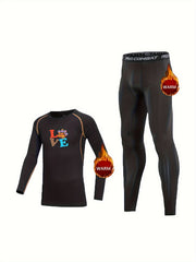 Kids Fleece Lined Warm Compression Base Set LOVE Print