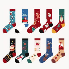 4 Pairs Cartoon Print Socks Christmas Mid Tube Stockings Women's Hosiery