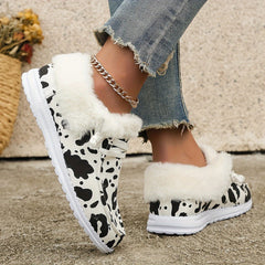 Women's Dairy Cow Pattern Non slip Warm Sneakers Low Top Sport Shoes