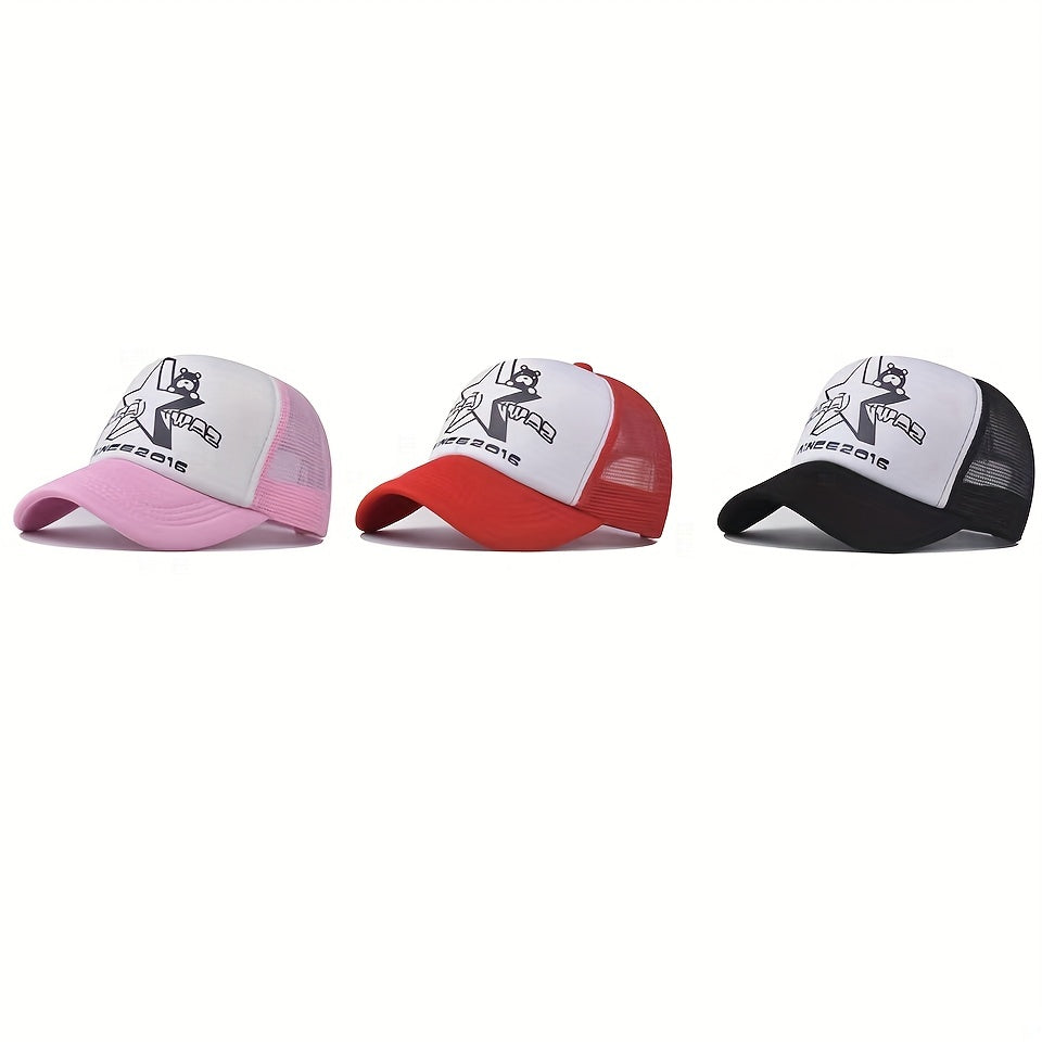 Star Bear Print Baseball Cap Cartoon Mesh Trucker Hat Adjustable Sun Hat