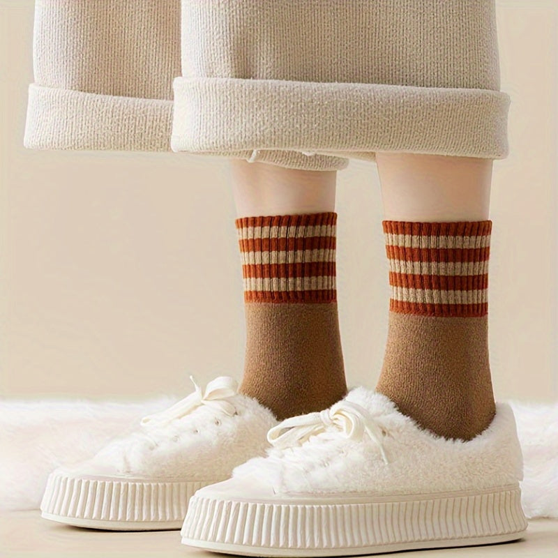 10 Pairs Striped Colorblock Socks Cozy Mid Tube Women's Stockings