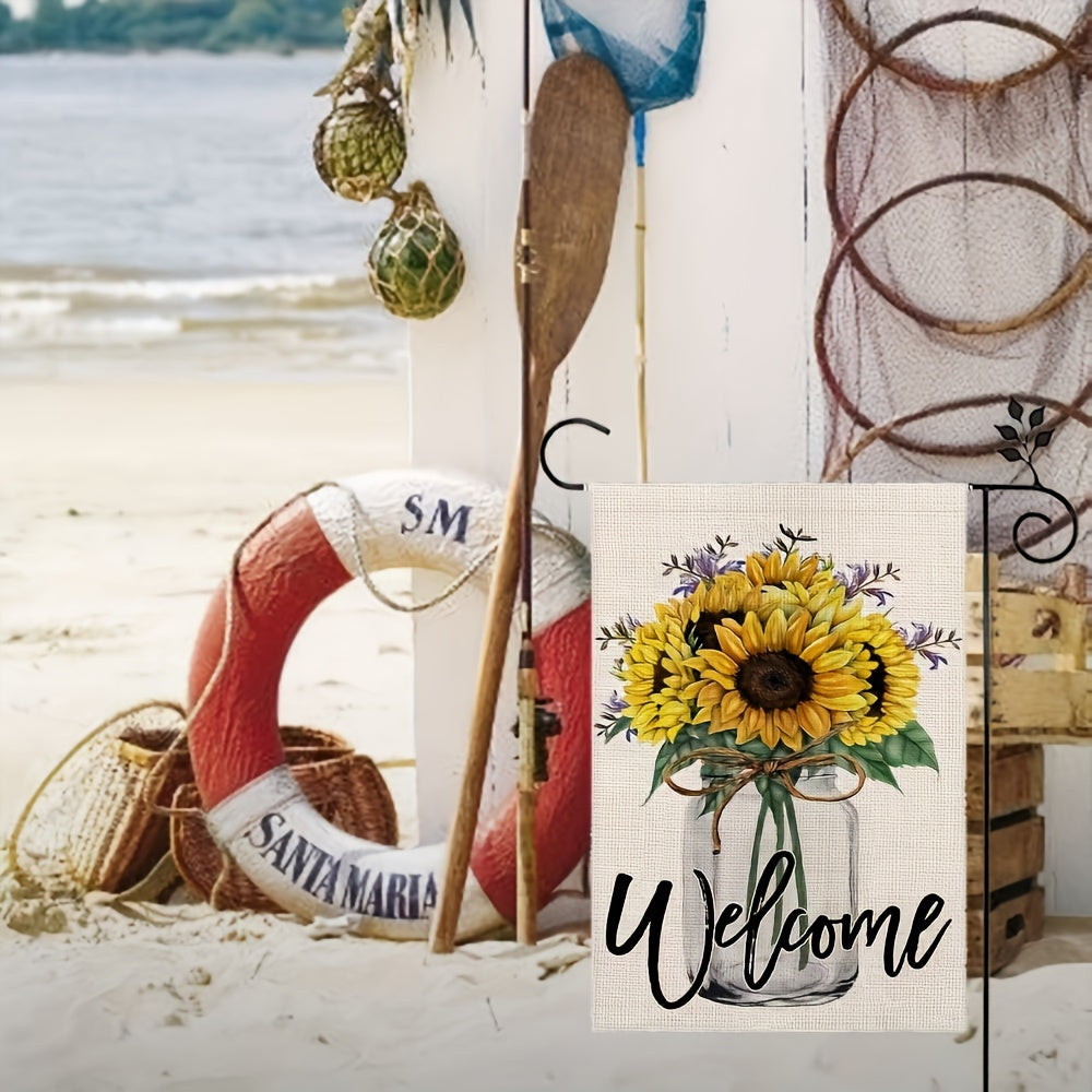 Sunflower Garden Flag Mason Jar Welcome Double Sided Vertical Outside Yard Flag