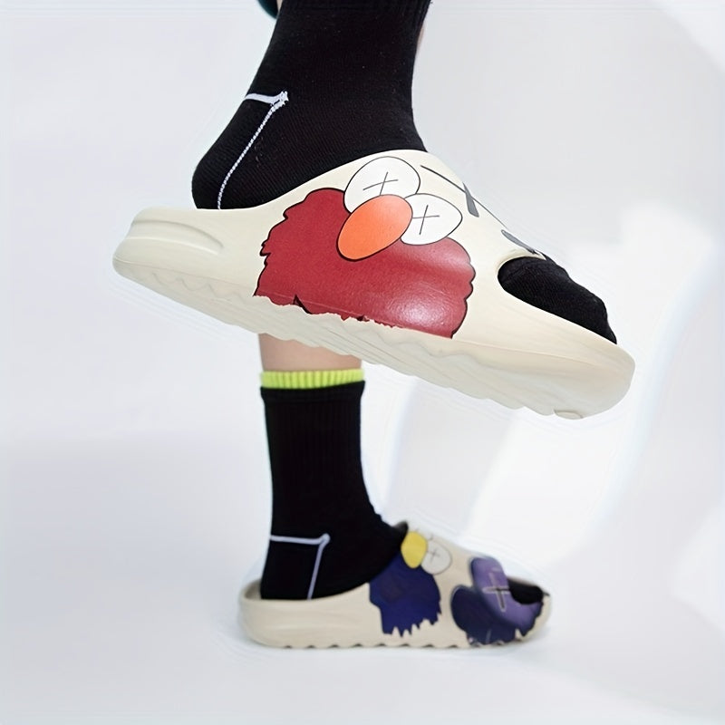 Men's Anime Print Non Slip Platform Slides Soft Sole Cloud Slides