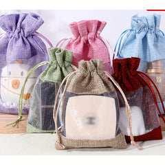 12pcs Makeup Storage Jute Bag Drawstring Gift Bag Linen Bundle Pocket