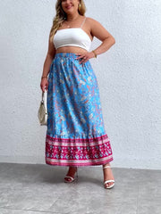  Boho Skirt Floral Print Ruffle Trim Maxi Skirt