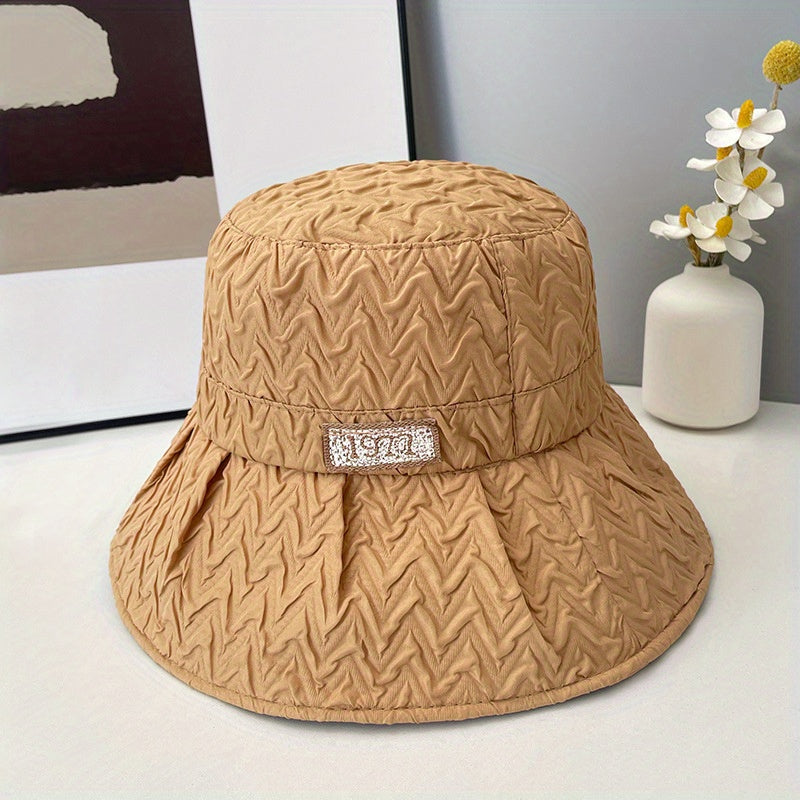 Embossed Bucket Hat Solid Pleated UV Protection Basin Hat Lightweight Fisherman