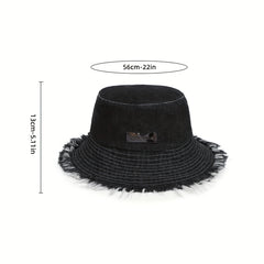 Vintage Denim Tassel Bucket Hat Sun Protection Cap