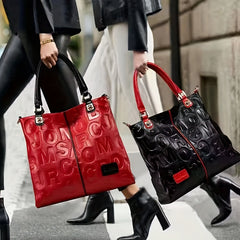 Women's Letter Embossed Leather Tote Bag Satchel Purses