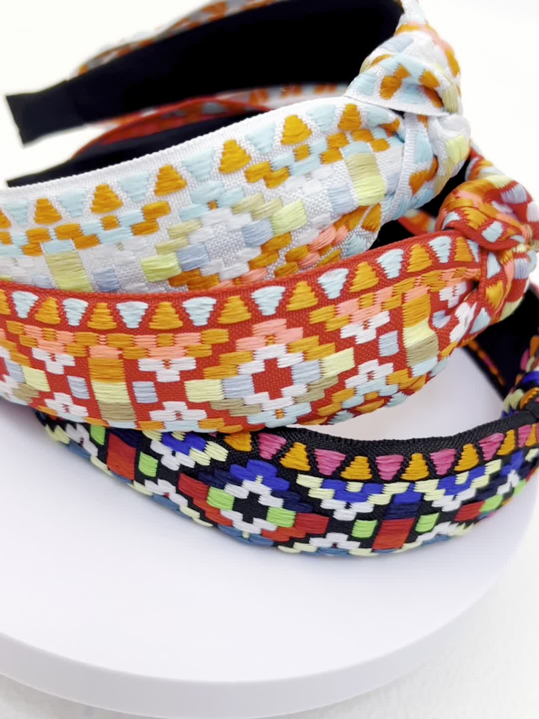 Embroidered Knotted Headband for Women Ethnic Style Hair Hoop Headdress