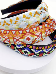 Embroidered Knotted Headband for Women Ethnic Style Hair Hoop Headdress
