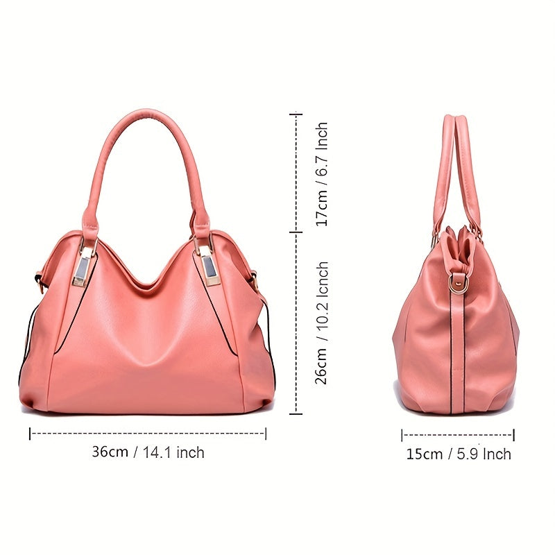 Large Capacity Textured Handbag PU Leather Solid Shoulder Bag Women's