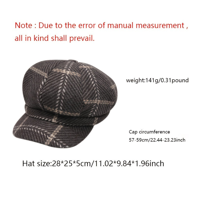 Women's Plaid Retro Octagonal Cap Spring Summer Hat
