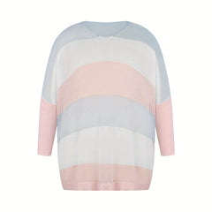  Colorblock Semi Sheer Round Neck Sweater