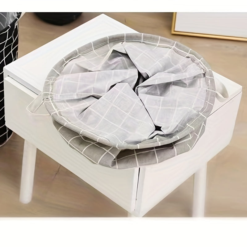 Circular Linen Foldable Storage Basket for Clothes