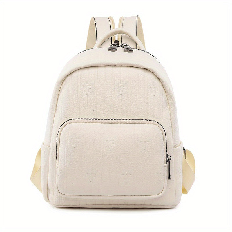 Mini Stripes Embossed Backpack Faux Leather Solid Rucksack For Travel Work