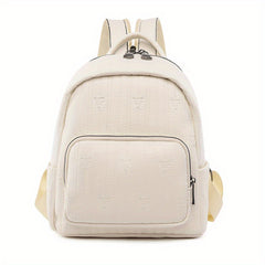 Mini Stripes Embossed Backpack Faux Leather Solid Rucksack For Travel Work
