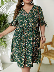 Women's Plus Floral Print Tie Puff Sleeve Maxi Dress