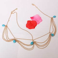 Boho Turquoise Head Chains Tassel Headband Hair Jewelry for Women