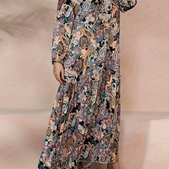  Women's Paisley Print V Neck Maxi Dress
