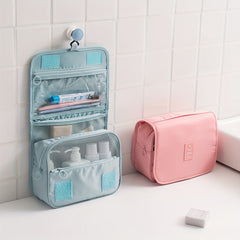 Portable Travel Toiletry Bag Waterproof Storage Mesh Pockets Hook Cosmetic Bag