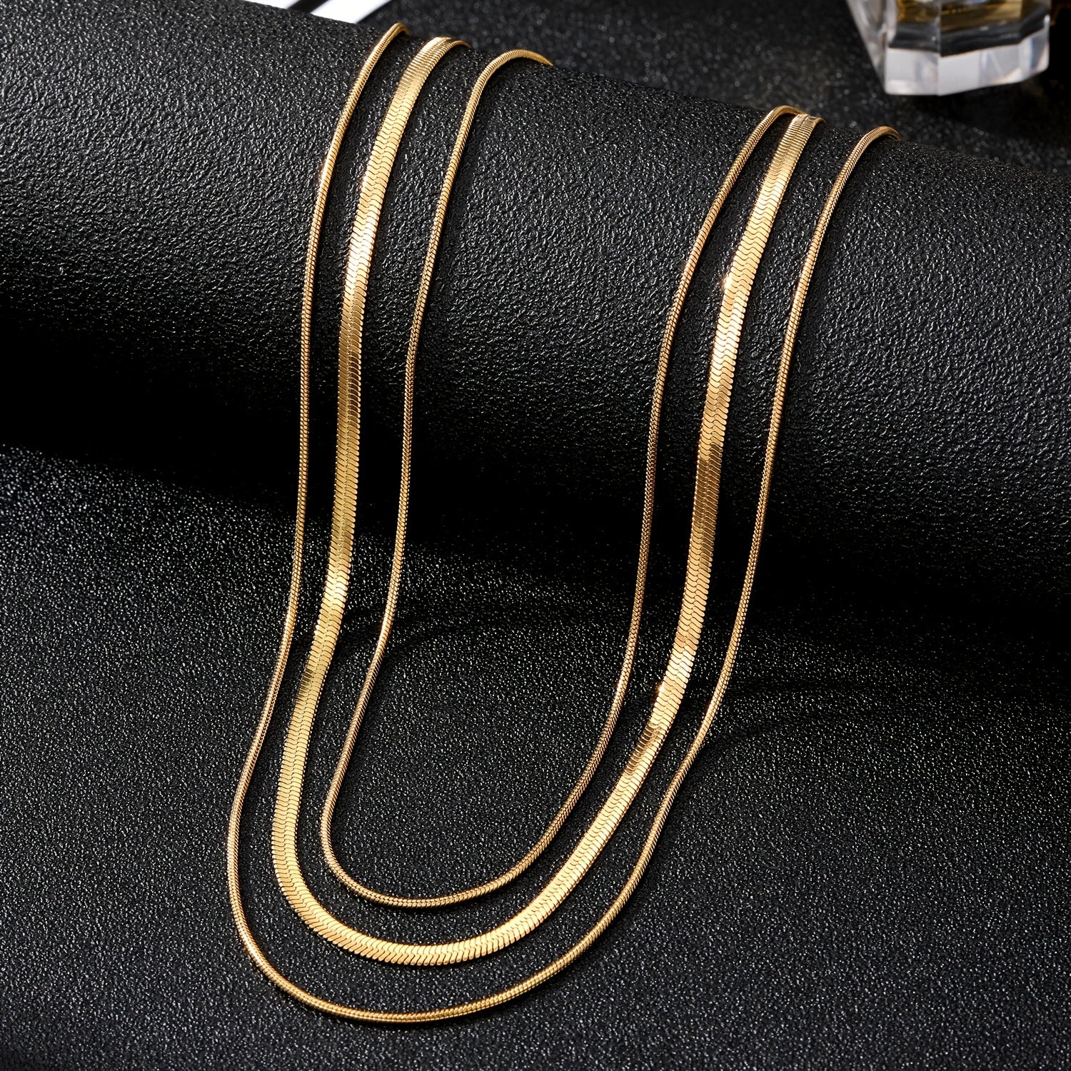 Golden 3-Layer Flat Snake Chain Necklace