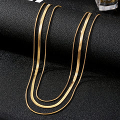 Golden 3-Layer Flat Snake Chain Necklace