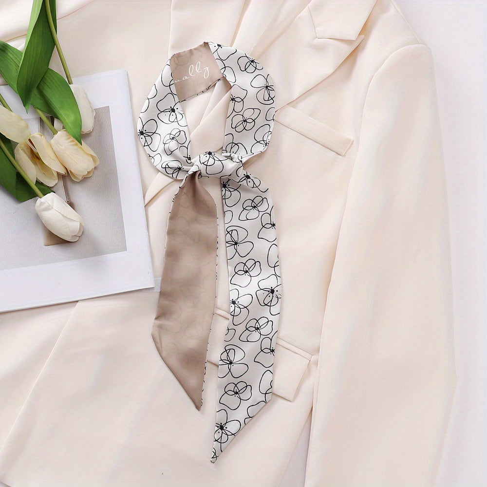 Floral Print Neckerchief Long Skinny Scarf Mother's Gift