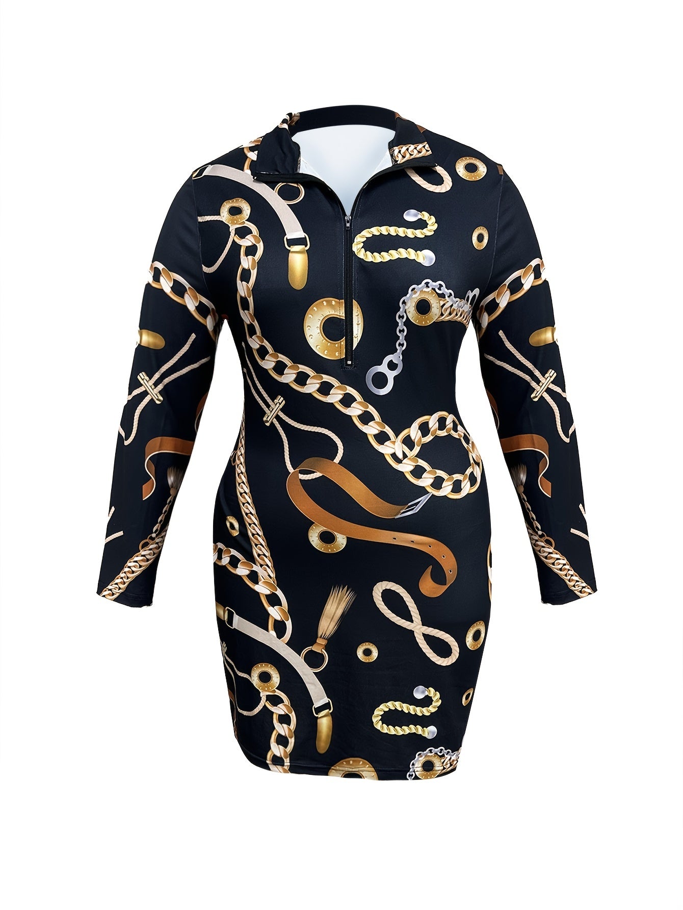 Sexy Baroque Print Zipper Bodycon Dress