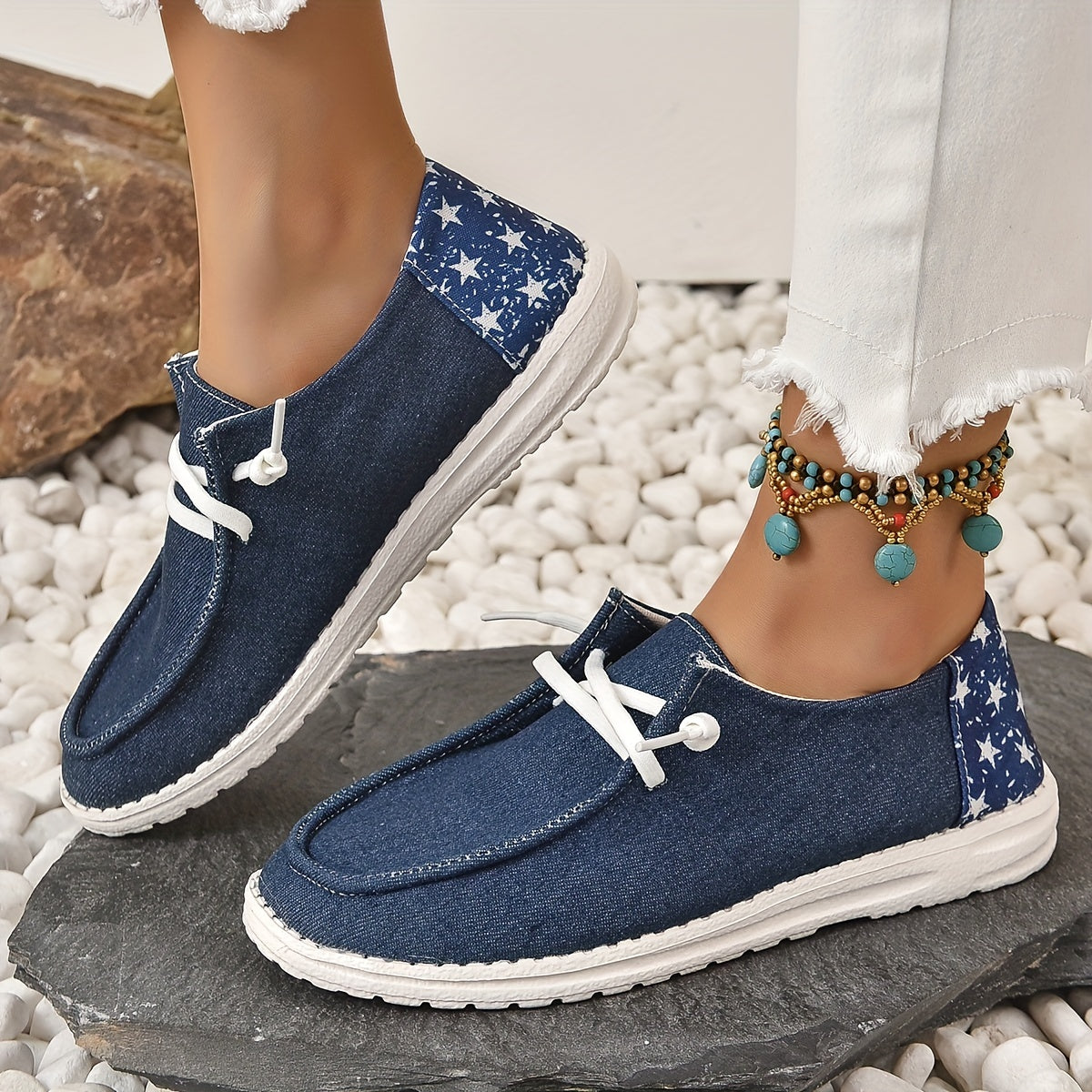 Women's Star Canvas Shoes Casual Lace Up Low Top Lightweight Sneakers