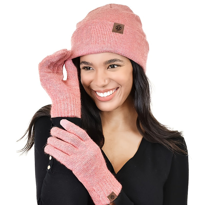 Winter Beanie Scarf Gloves Set Knitted Touch Screen Halter Gloves