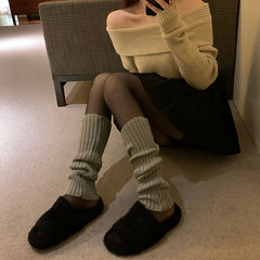 3 Pairs Solid Ribbed Leg Warmers Women's Stockings
