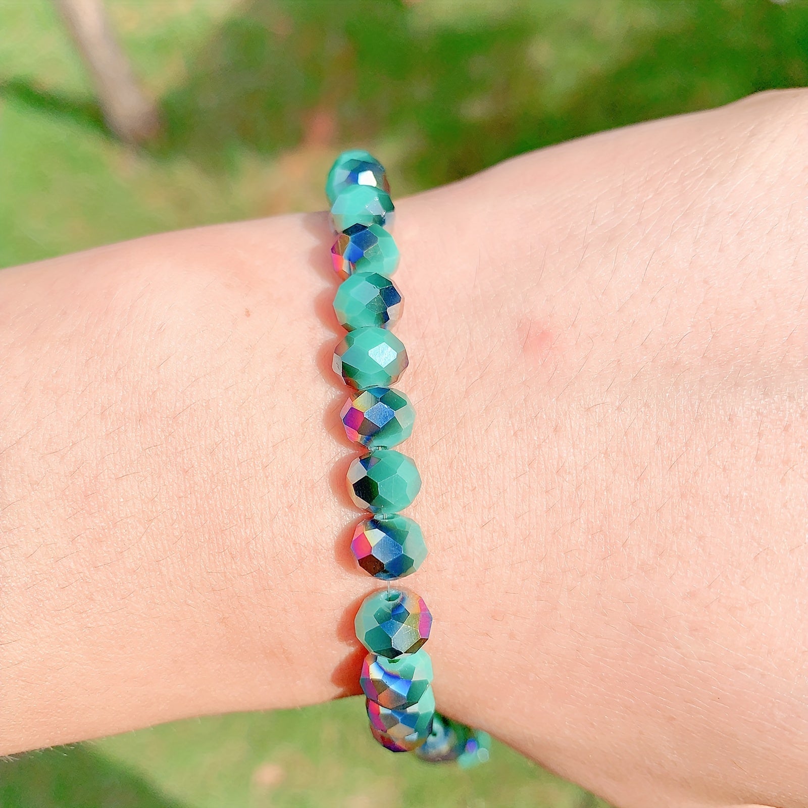Green Crystal Faceted Colorful Glass Beads Loose Spacer Beads For Diy Bracelet