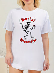 Halloween Skull Print Short Sleeve Tee Sleep Dress