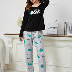 Letter Print Pajama Set Long Sleeve Top & Pants