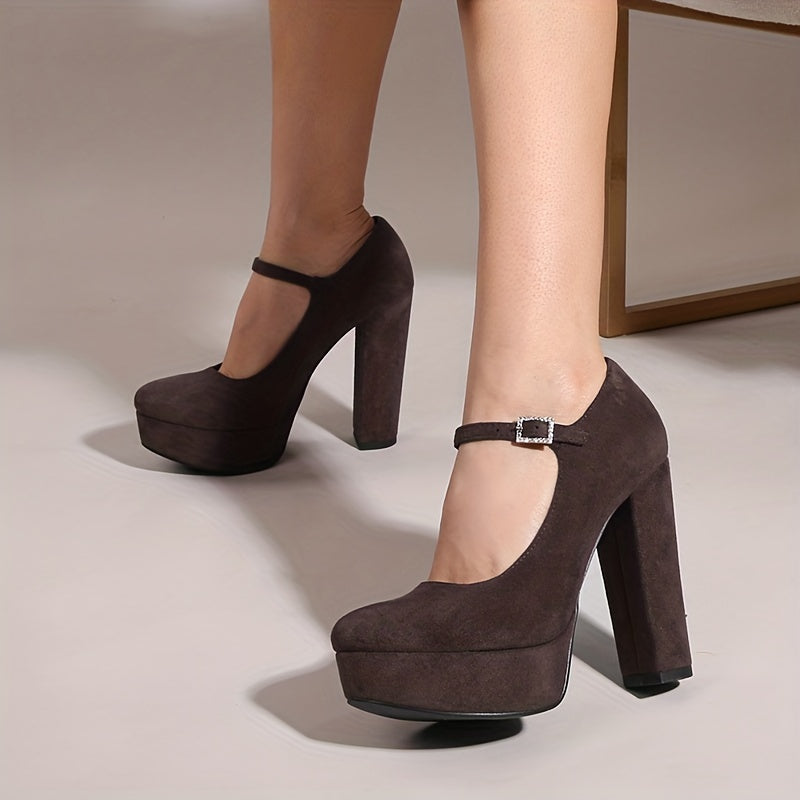 Women's Platform Dress Pumps Buckle Strap Block Heels