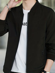 Men's Baseball Collar Jacket Coat Zip Up
