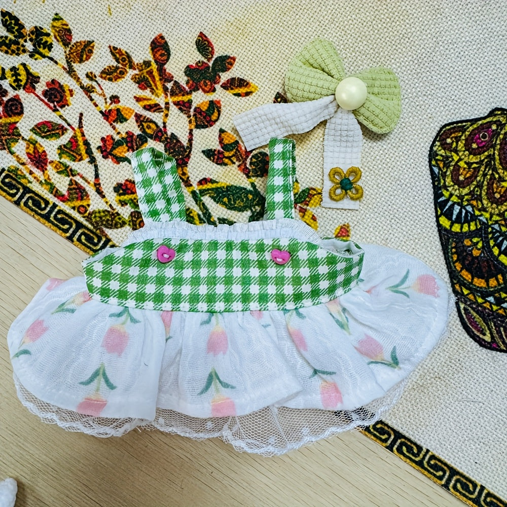 Doll Clothes Set Green Bow Tie Headwear Dress Collection Accessories